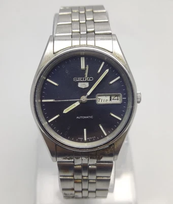 Reloj de pulsera automático mecánico esfera azul Seiko 5 Japón 6309 para hombre para piezas Foto 1 de 4