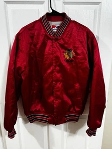 Vintage Chicago Blackhawks Swingster Herren Jacke Rot Satin Druckknopftaschen M - Bild 1 von 8