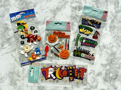 4 Lot -Jolee's EK -Halloween Scrapbooking Stickers.  M&Ms, Spooky Signs, Pumpkin - Image 1 of 4