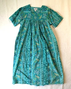 Vintage Saybury Damen M Pullover Muu Muu langes Hauskleid grün blau Blumenmuster - Bild 1 von 7