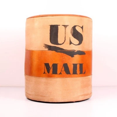 Puf otomano de cuero hecho a mano moderno de US Mail taburete liso estilo bohemio vintage Foto 1 de 4