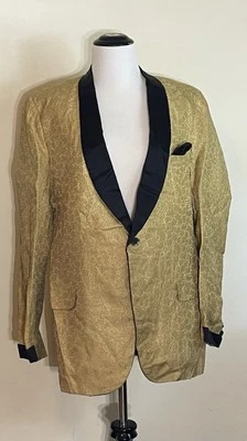 Chaqueta Esmoquin Cena Jacquard Barroco Cuello Chal Dorado De Colección Foto 1 de 4