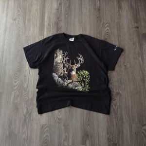 Vintage 90s Delta Stand Out Designs Sz M Deer Animal Graphic Black T Shirt USA - Picture 1 of 7