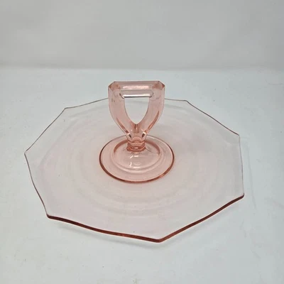 Pink Depression Glass Sandwich TidBit Cake Tray Plate 11" With Center Handle - image 1 of 4