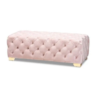 Baxton Studio Avara Modern Tufted Velvet Ottoman in Pink and Gold - Image 1 of 4