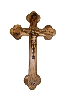 Jerusalén Madera de Olivo Tierra Santa Crucifijo 8” Cruz Pared Colgante Cristianismo - Imagen 1 de 7