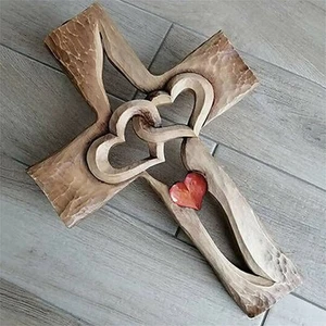 Resin Carved Cross Wall Decor - Intertwined Hearts, Great Christian Gift for ... - Picture 1 of 8