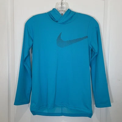 Felpa con cappuccio Nike ragazzo Dri Fit blu manica lunga logo swoosh nuova con etichetta M - Immagine 1 di 4