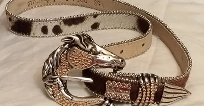 Cinturón BB Simon Swarovski Cristal Hecho a Mano Cabeza de Caballo Hebilla en Piel de Vaca Talla L  Foto 1 de 4
