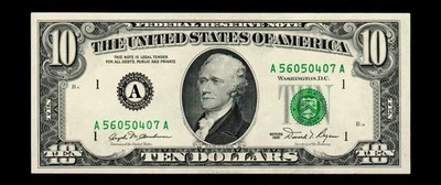 $10 1981 Green Seal Federal Reserve Note Boston Uncirculated Free Shipping (B184 - Image 1 of 2