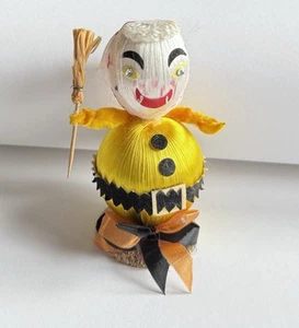 Vintage Halloween Spun Silk Satin Ball WITCH WITH BROOM Japan **Please Read** - Picture 1 of 11