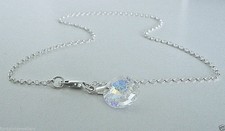 Sterling Silver Anklet, Ankle Bracelet, Ankle Chain with Swarovski Clear Ab Disc