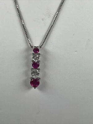 Collar colgante vintage rosa oscuro y cristales transparentes plata de ley 925 17 pulgadas Foto 1 de 4