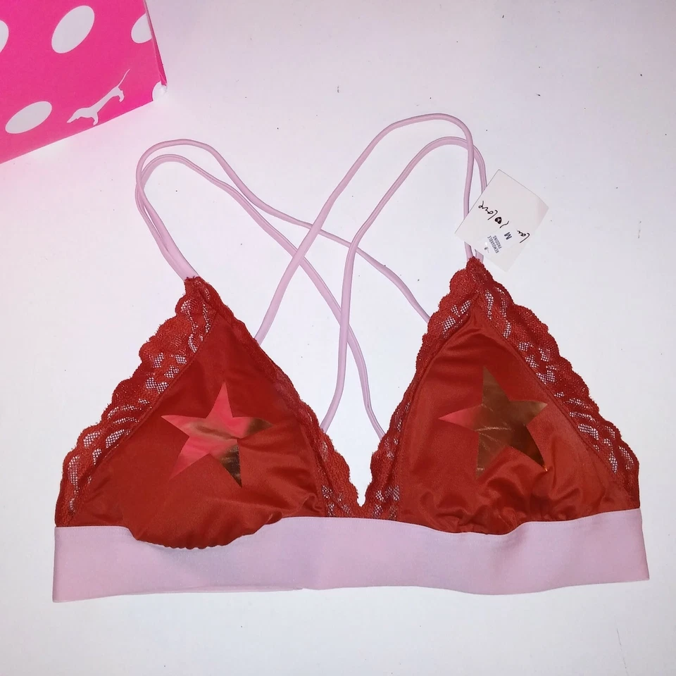Sutiã Victoria Secret rosa bralette médio laranja rosa estrela triângulo com faixas novo - Imagem 1 de 4