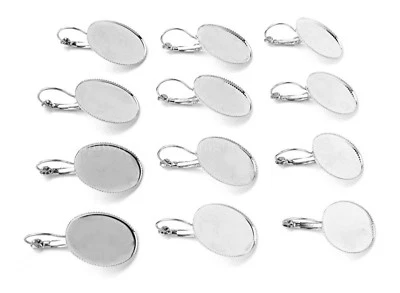 12 PIEZAS (6 PARES) SILVERTONE Palanca Trasera Pendiente en Blanco 18mm x 13mm Configuración Camafeo Foto 1 de 4