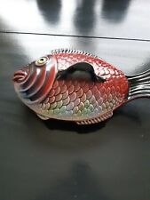 Vintage majolica pottery fish Tureen portugal signed 14.5"