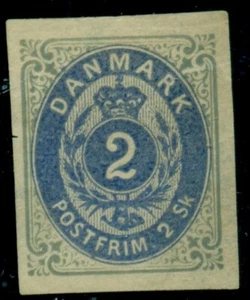 DENMARK #16b, 2sk IMPERF w/wmk, unused no gum as usual, small thin, Scott $250. - Picture 1 of 1