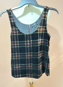 J.Crew Black Velvet Stewart Plaid  Tartan Sleeveless Tank Top/Cami size 0 - Picture 1 of 7