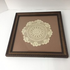 Vintage 12" x 12" Professionally Framed Crocheted Crochet Lace Doily Doilie