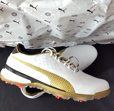 Новые мужские кожаные туфли для гольфа премиум-класса Puma x PTC PROADAPT Gold с шипами размер 12 - Изображение 1 из 4