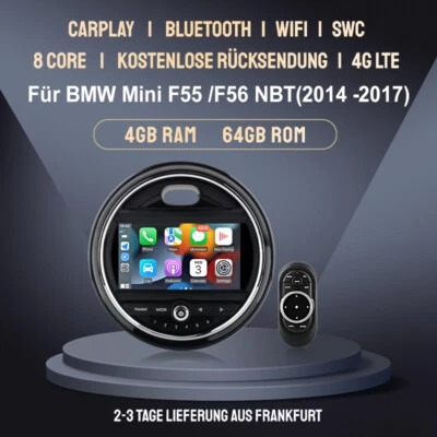 Carplay Android13 Autoradio Für BMW Mini Cooper R56 14-19 GPS Navi Wifi DAB+ 64G - Bild 1 von 4