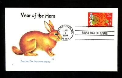 US FDC #3272 TF / Tom Foust 1999 Los Angeles CA Lunar New Year of Hare Rabbit HC - Image 1 of 2