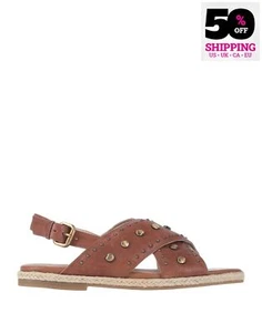 GEOX RESPIRA Leather Slingback Sandals US7 UK4 EU37 Brown Buckle Studded - Picture 1 of 5