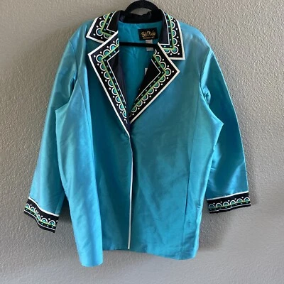Chaqueta Bob Mackie Mujer 2X Azul Bordado Usable Arte Seda Blazer NUEVO Foto 1 de 4
