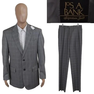 NEW Jos A Bank Signature Gold Sharkskin Check Gray Wool Suit 40L Unhemmed 34W - Picture 1 of 16