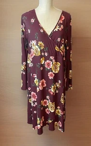 ** Derek Heart Women’s Size Large Maternity Dress V-Neck Maroon Floral - Picture 1 of 10