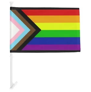 Rainbow Progress Pride 12X18 Inch 12" x 18" Car Flag With Heavy Duty Bracket - Picture 1 of 6