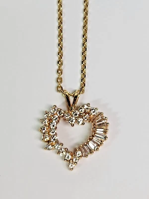 LUJOSO ORO 14ky 1,00 ctw. Collar colgante cadena cable corazón diamante 18" Foto 1 de 4