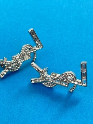 Aretes Yves Saint Laurent plata logotipo YSL cristal Foto 1 de 4
