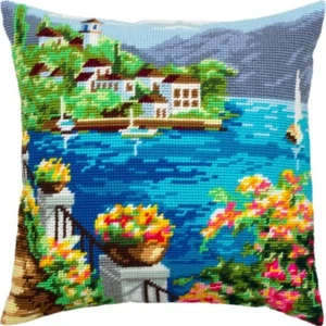 Funda de Almohada Bordada Tapiz Kit Hágalo Usted Mismo "Corfu" Kit de Punta de Aguja Lona Impresa - Imagen 1 de 9