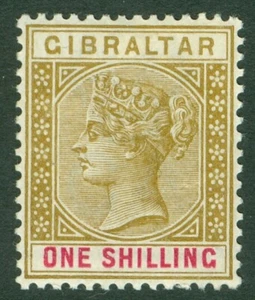 SG 45 Gibraltar 1898. 1/- bistre y carmín. Fina montada como nueva CAT £48 - Imagen 1 de 1