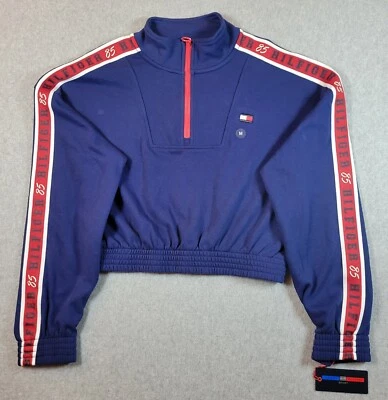 Moletom esportivo feminino Tommy Hilfiger logotipo azul e vermelho manga longa TP93240T - Imagem 1 de 4