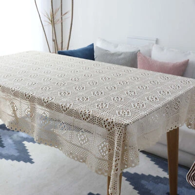 Vintage Handmade Crochet Lace Tablecloth Dining Table Cloth Cover Wedding Party - Image 1 of 4
