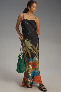 New Farm Rio x Anthropologie Floral Maxi Slip Dress starry night Black L NWT - Picture 1 of 4