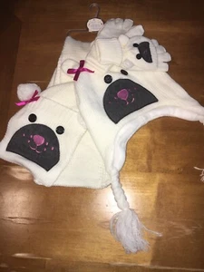 Claire’s Club Little Girls Panda Hat Scarf Gloves Set Nwt Age 3 4 5 6 7 - Picture 1 of 7