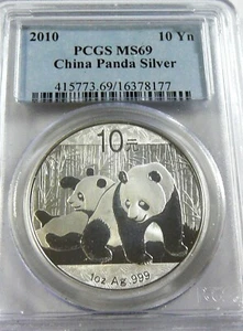 2010 CHINA SILVER PANDA 10 YUAN PCGS MS69 - Picture 1 of 2