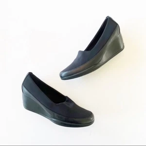 Clarks Black Wedge Heel Loafer Mixed Textile Upper Comfort Work Dress Shoes 7.5 - Picture 1 of 8