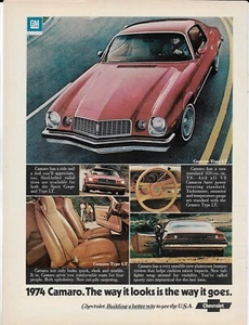 1974 roter Chevrolet Camaro Typ LT Sportwagen Printanzeige ~ sieht aus - Bild 1 von 1