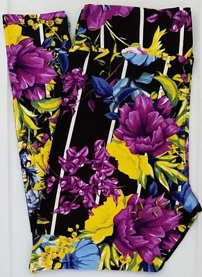 Hermosos Leggings OS LuLaRoe Talla Única Florales en Negro con Rayas Blancas Nuevos con Etiquetas R42 Foto 1 de 4