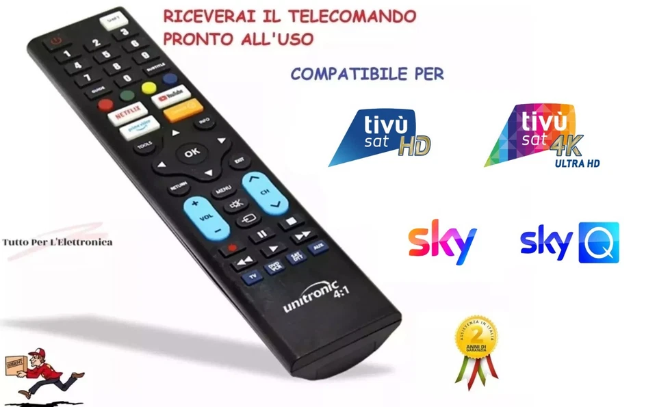 Telecomando compatibile  TV SAT - TV SAT 4K - Sky Q - Sky Glass - My Sky - Immagine 1 di 1