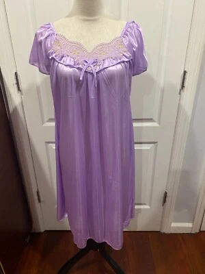 Camisón Mujer Lt Púrpura Manga Corta con Bordado Encaje Floral Talla XL 38"Lx22"W Foto 1 de 4