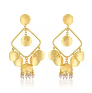 Disc & Pearl Jhumki Charms Earrings Handmade Traditional Wedding Party Jewelry - Picture 1 of 5