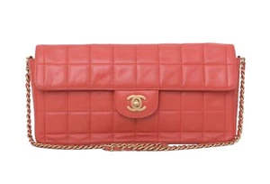 CHANEL East West Red Quilted Gold CC Flap Crossbody Shoulder Bag Purse - Picture 1 of 17