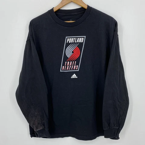 Adidas T-Shirt Men's XL Black Portland Trail Blazers Long Sleeve NBA Logo Cover