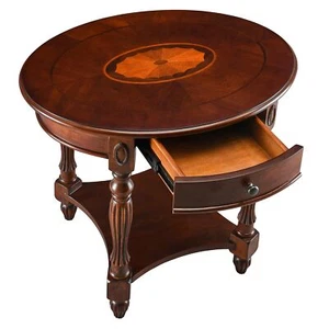 Solid Wood End Table with Drawer, Oval Sofa Side Cherry Walnut - Picture 1 of 9
