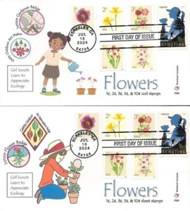 Flowers (2024) FDC set of 2 w/ both sheet &coils- McIntosh Cachets-Girl Scouts - Picture 1 of 1